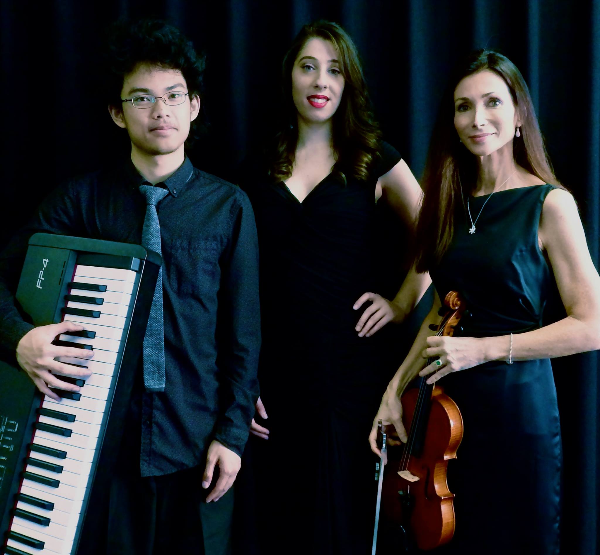 Photo of the three members of Clair De Lune, Nathan, Bregitte and Judy.